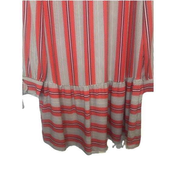 Ann Taylor LOFT Red Striped Lined Dress Tunic Long Sleeve Ruffles Sz S NEW - Picture 3 of 10